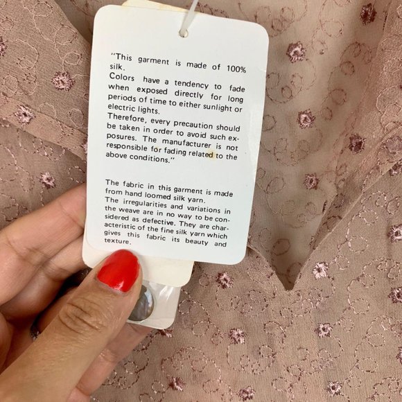 Vintage TESS 100% Hand Loom Silk Sheer Blouse Sz S - Picture 9 of 11